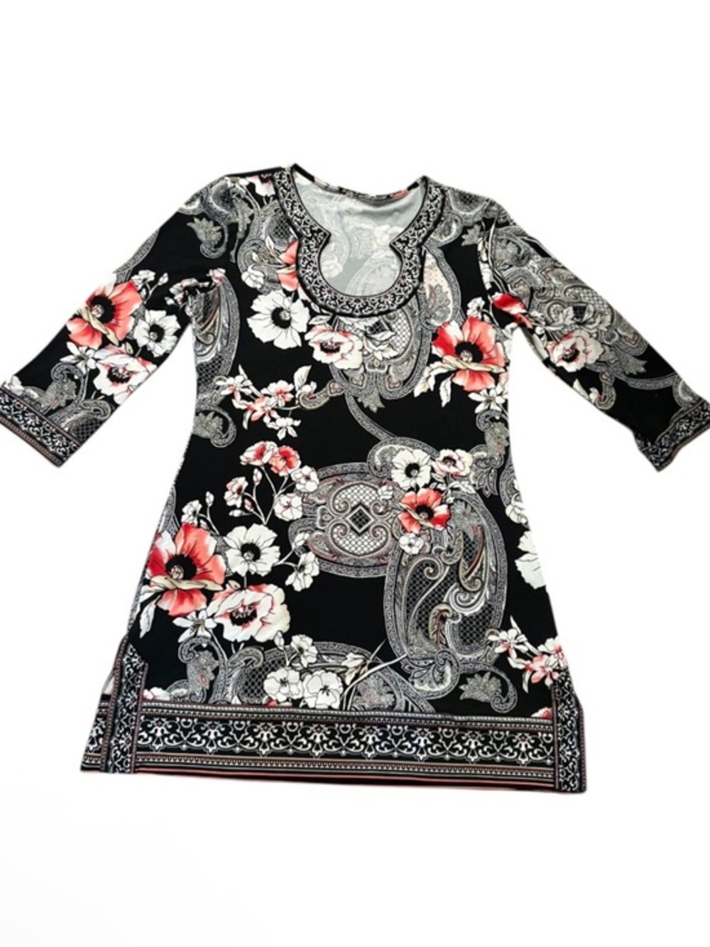 White House black market Black Floral Paisley Tunic mini dress pink floral